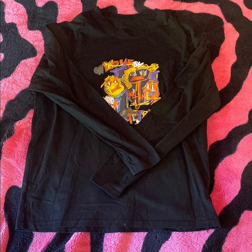 SHEIN Black Long Sleeve Tee with Colorful Graphic